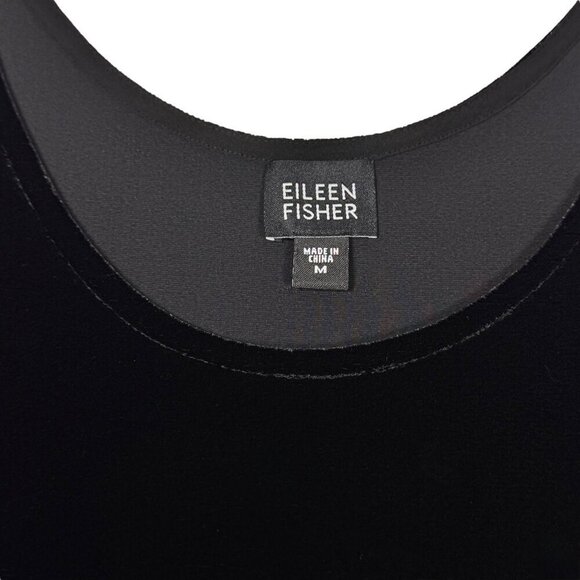 Eileen Fisher Silky Velvet Tank Top Sz.M Black Scoop Neck Minimalist Staple Goth - Picture 4 of 10